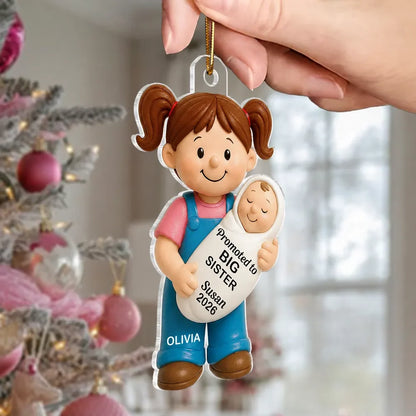 Promoted To Big Sister & Big Brother Custom Acrylic Ornament - Personalized Sibling Pregnancy Announcement Christmas Keepsake