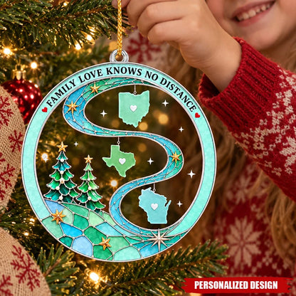 "Family Love Knows No Distance" Personalized Acrylic Ornament - Christmas for Family
