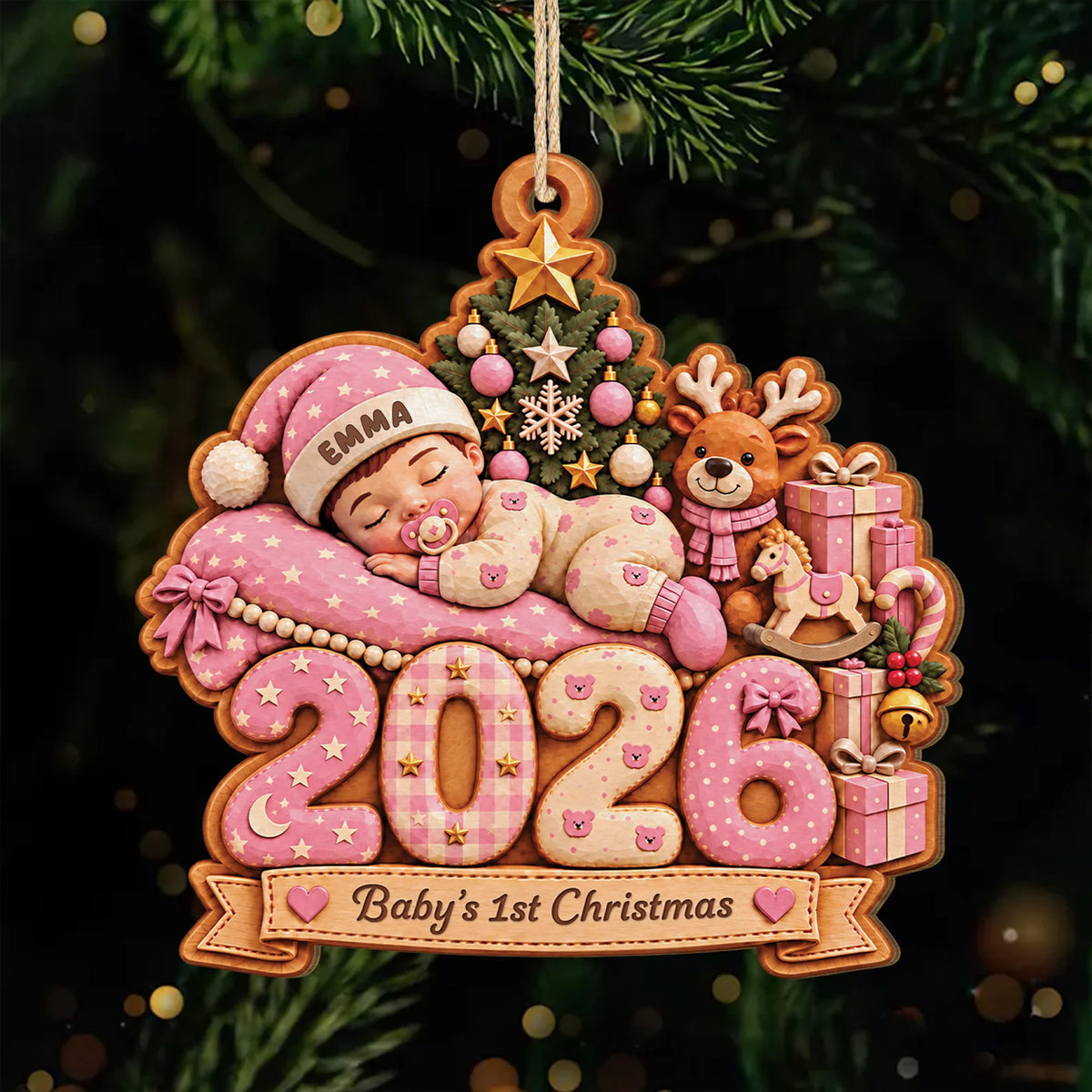 Baby's 1st Christmas Personalized Wood Ornament - Custom Keepsake Gift for New Mom