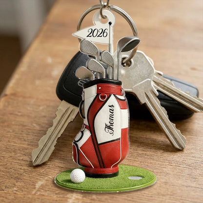 Keychain material and size view - Custom Golf Bag Keychain