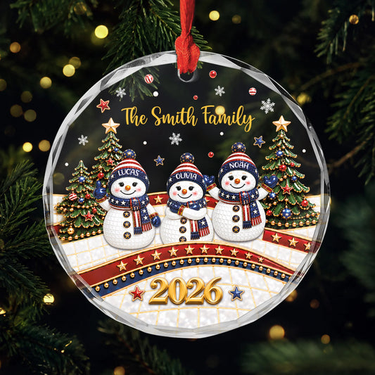 Snowman Family – Personalized Glass Ornament for Family, Custom Christmas Keepsake