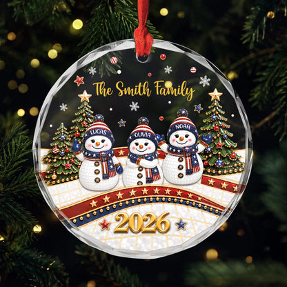 Snowman Family – Personalized Glass Ornament for Family, Custom Christmas Keepsake