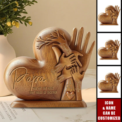 Custom dad you are the piece that holds us together plaque with personalized family hands and names