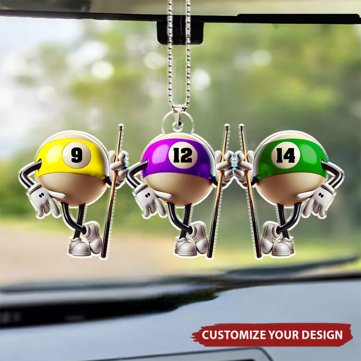 Custom Billiard Balls Acrylic Car Ornament - Personalized Pool Player Keepsake Gift for Friends