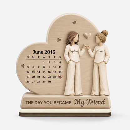 Personalized best friend gifts featuring a custom wooden calendar plaque with two willow-style figures