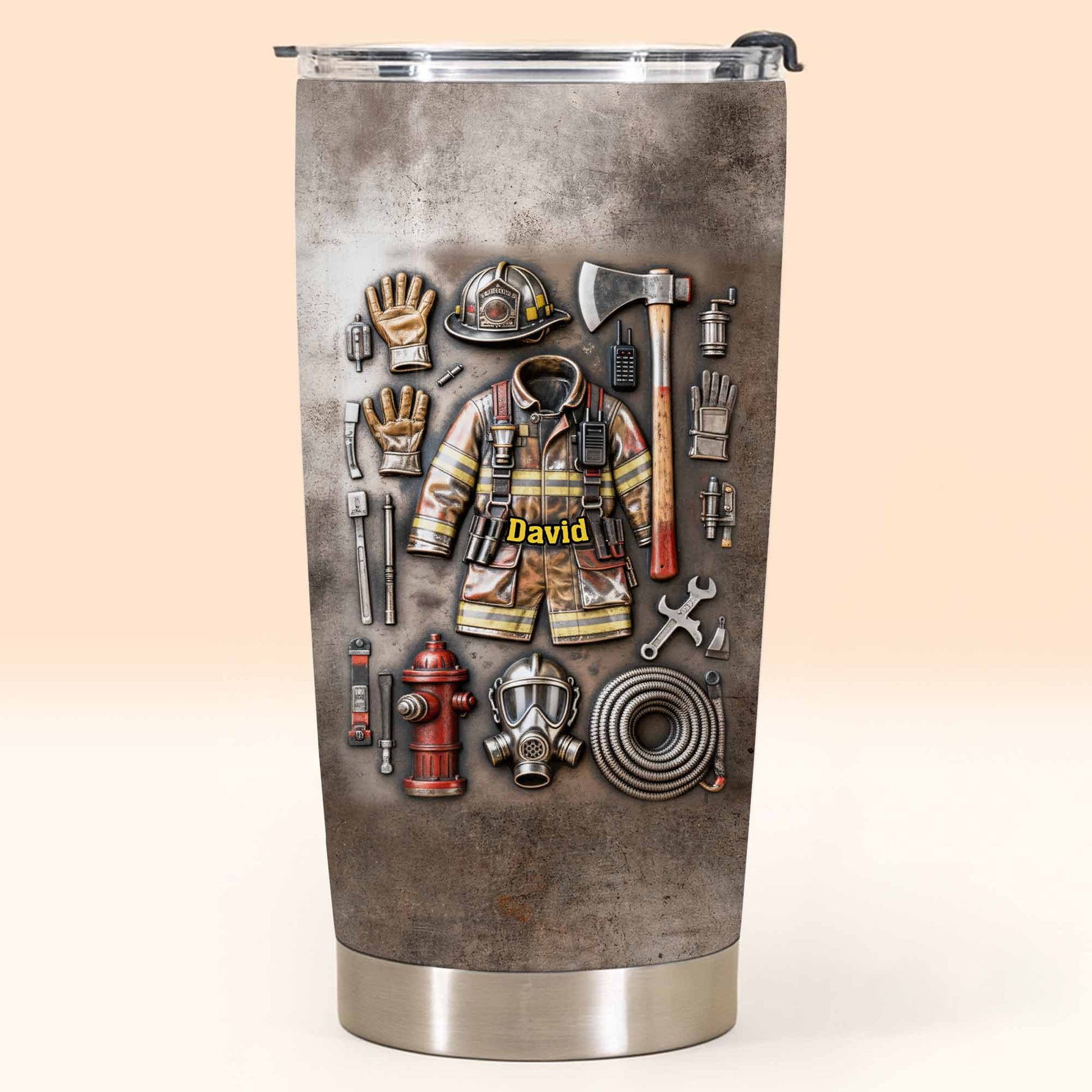 Personalized firefighter gifts custom stainless steel tumbler featuring firefighter gear and custom name print image 8