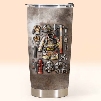 Personalized firefighter gifts custom stainless steel tumbler featuring firefighter gear and custom name print image 8