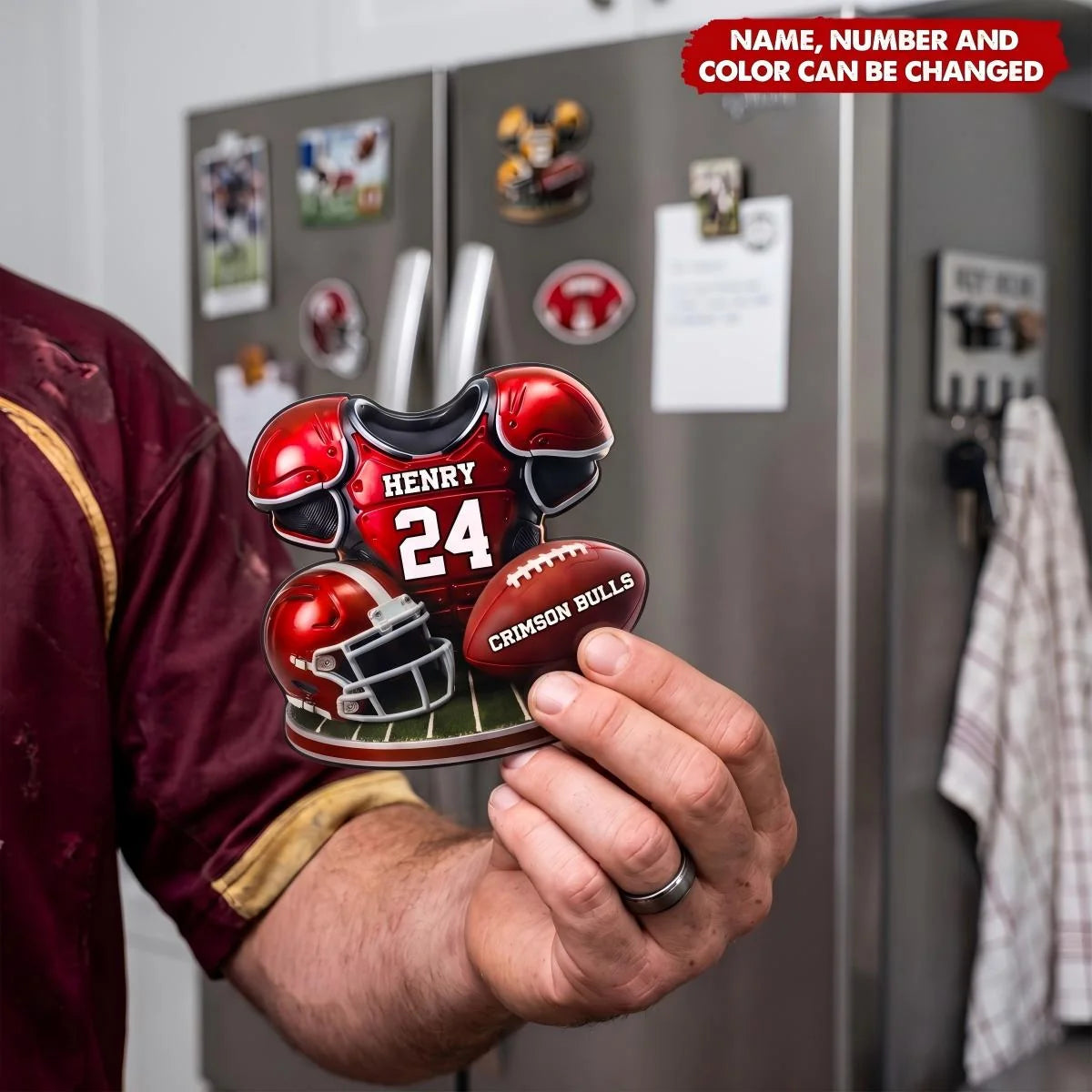 Personalized American Football Jersey Fridge Acrylic Magnet - Custom Player Name Number Magnet for Sports Lovers