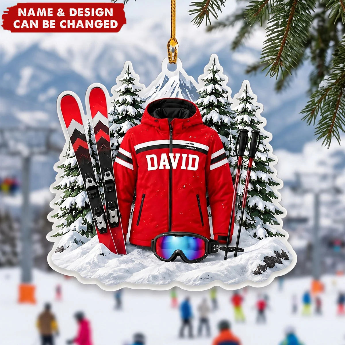 Personalized Skiing Christmas Ornament - Custom Ski Gear Acrylic Keepsake with Name