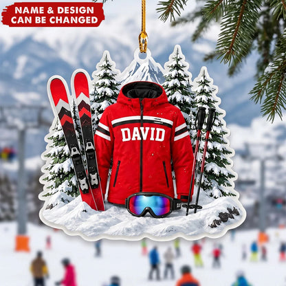 Personalized Skiing Christmas Ornament - Custom Ski Gear Acrylic Keepsake with Name