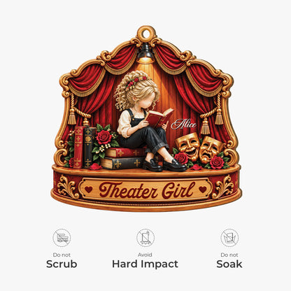 Theater Girl Personalized Wooden Ornament - Custom Name Keepsake Gift for Drama Lovers
