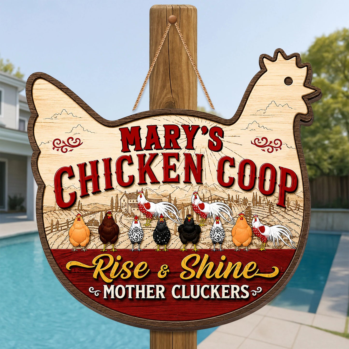 Custom Chicken Coop Wood Sign personalization view for Mom