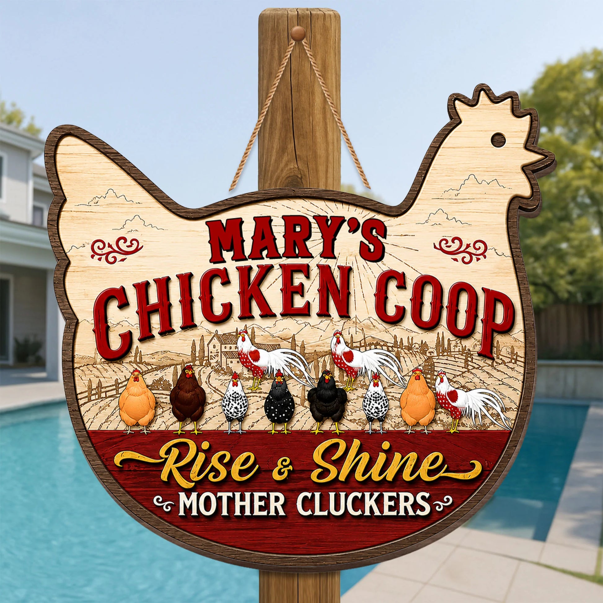 Custom Chicken Coop Wood Sign personalization view for Mom