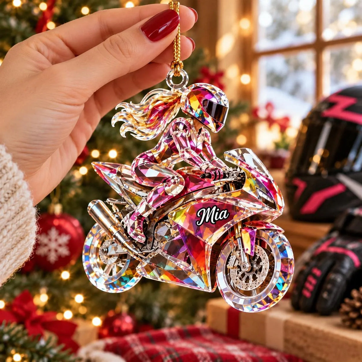 Crystal Style Personalized Motorcycle Ornament - Custom Sport Bike Name Keepsake