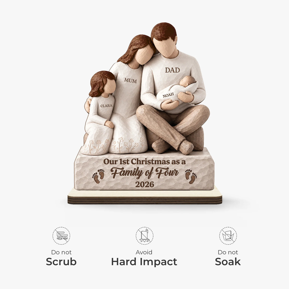 Our First Christmas as a Family of Four - Personalized Wooden Plaque for Holiday Gift