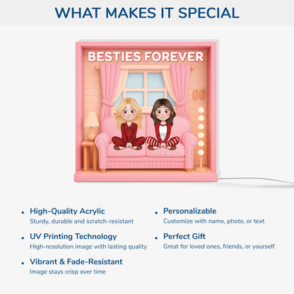 Besties Forever Personalized Acrylic Light Box - Custom Gift for Best Friends, Sisters