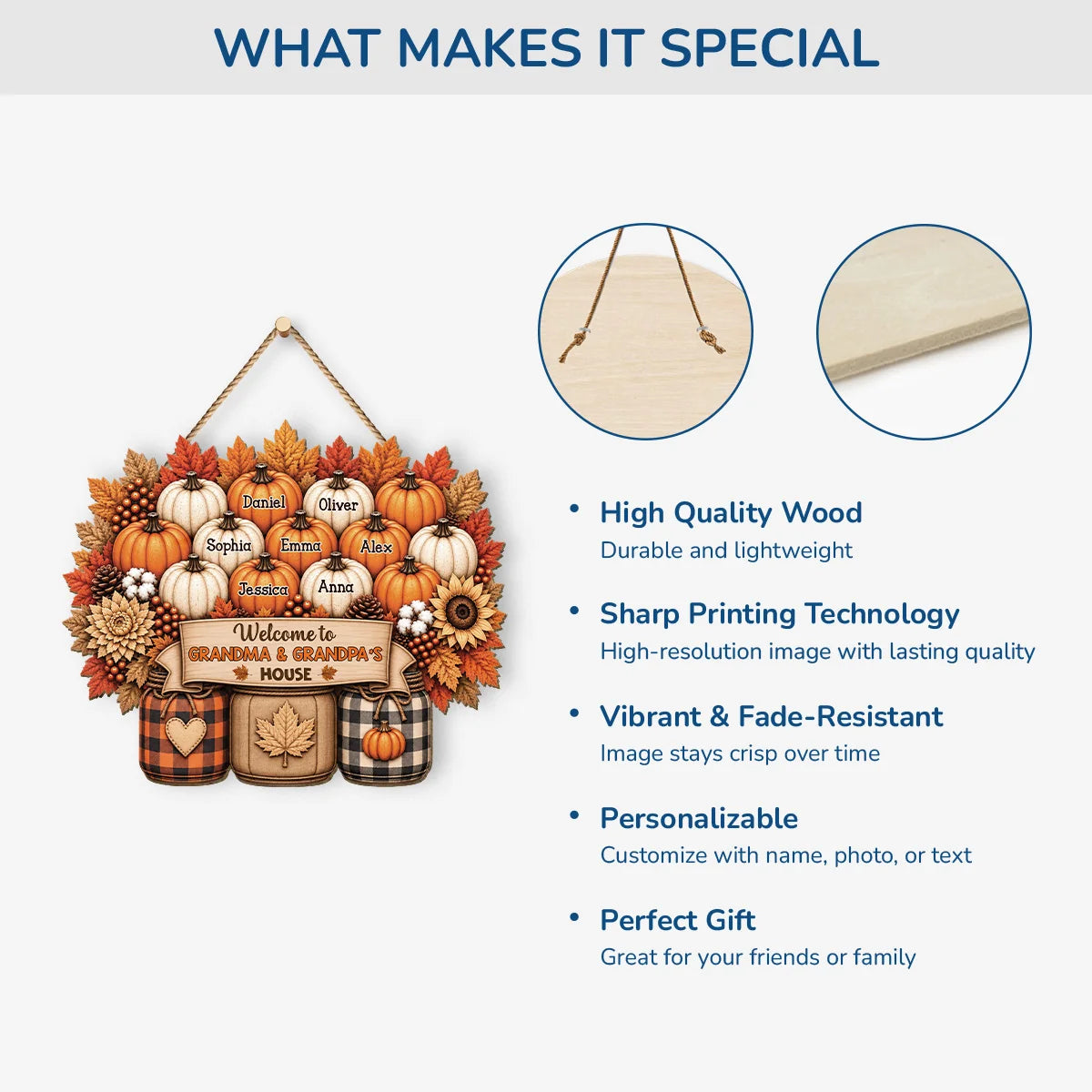 Welcome to Grandma & Grandpa's House - Personalized Fall Pumpkin Wood Sign for Grandparents