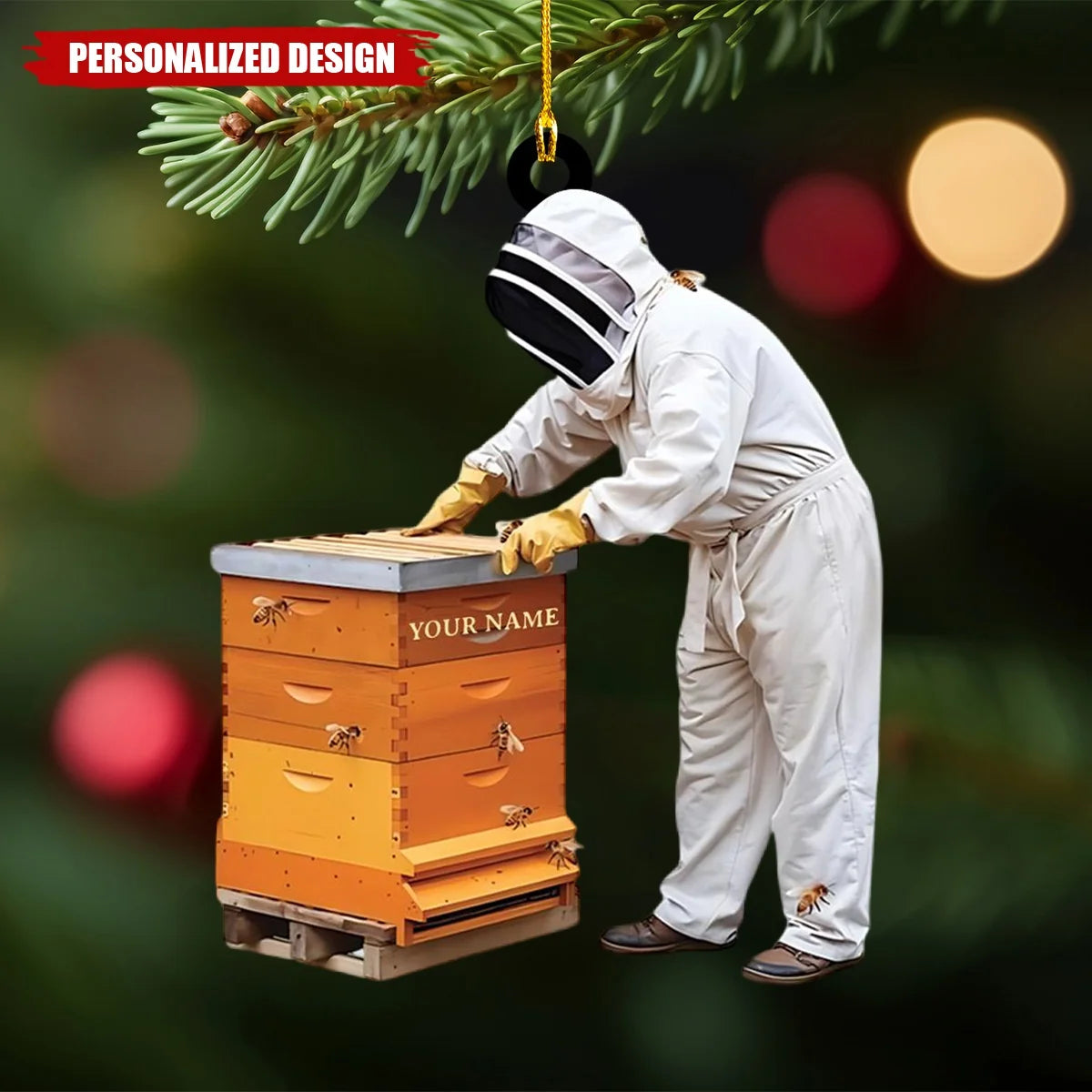 Personalized Beekeeper Acrylic Ornament - Custom Honeybee Hive Hanging Keepsake Gift