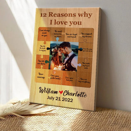 "12 Reasons Why I Love You" Personalized Photo Canvas / Poster - Romantic Anniversary Gift for Couple