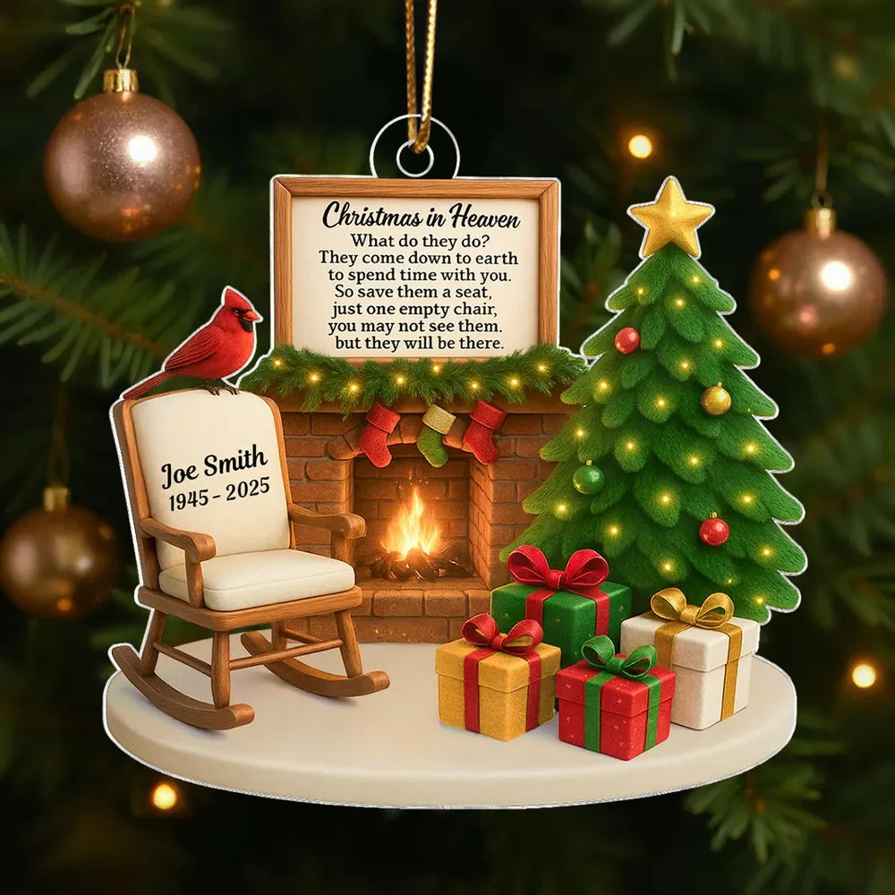Christmas in Heaven Cardinal Save A Seat Custom Name Acrylic Ornament - Personalized Memorial Christmas Gift for Family, Loss of Loved One