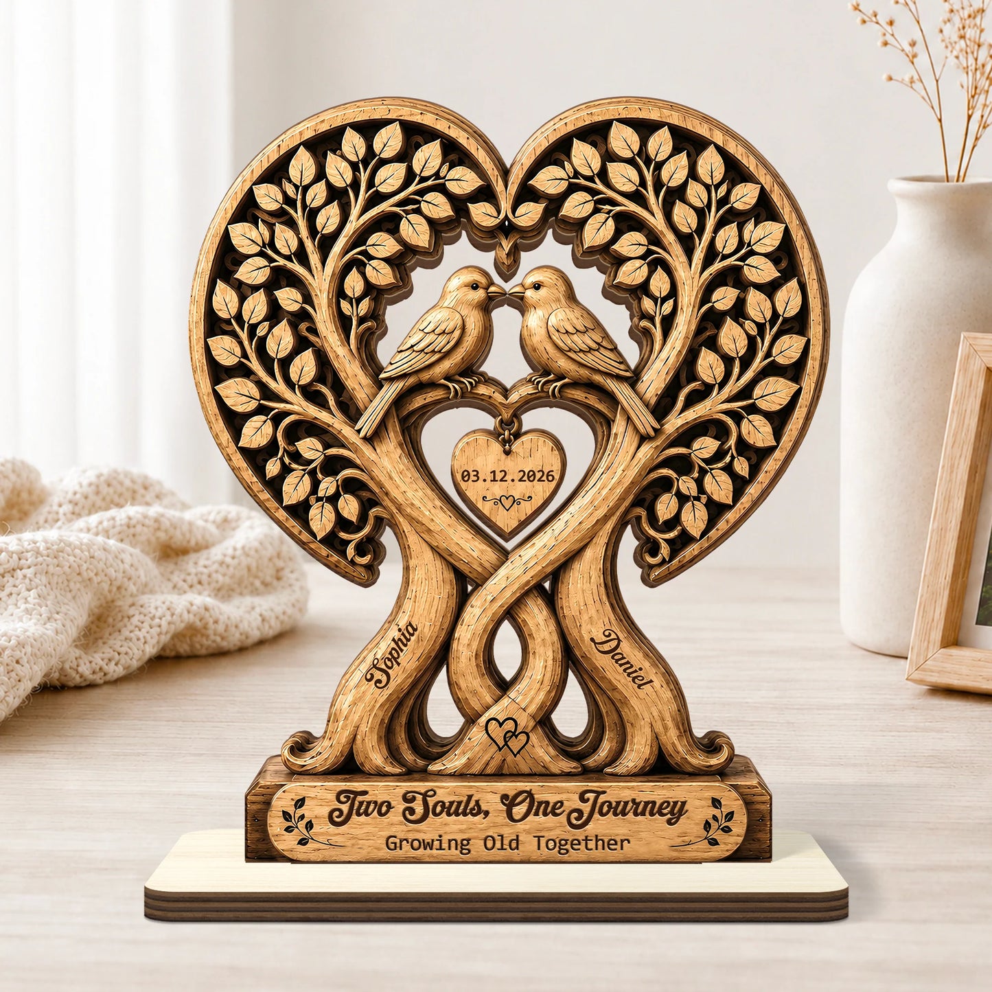Two Souls One Journey Personalized Couples Wooden Plaque - Custom Anniversary & Wedding Gift