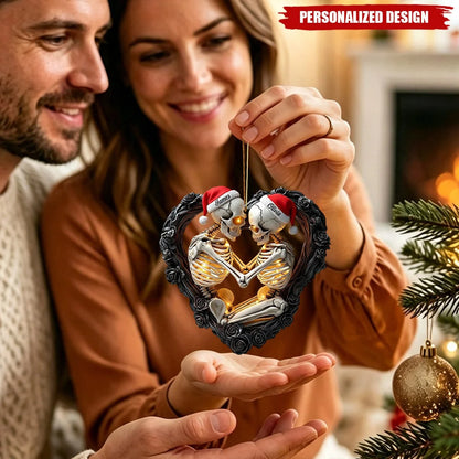 Personalized Skeleton Couple Acrylic Ornament - Custom Names Gothic Skull Heart Keepsake Gift