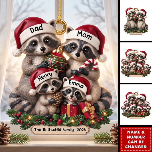 Lovely Raccoon Family Personalized Acrylic Christmas Ornament - Custom Keepsake Gift for Family
