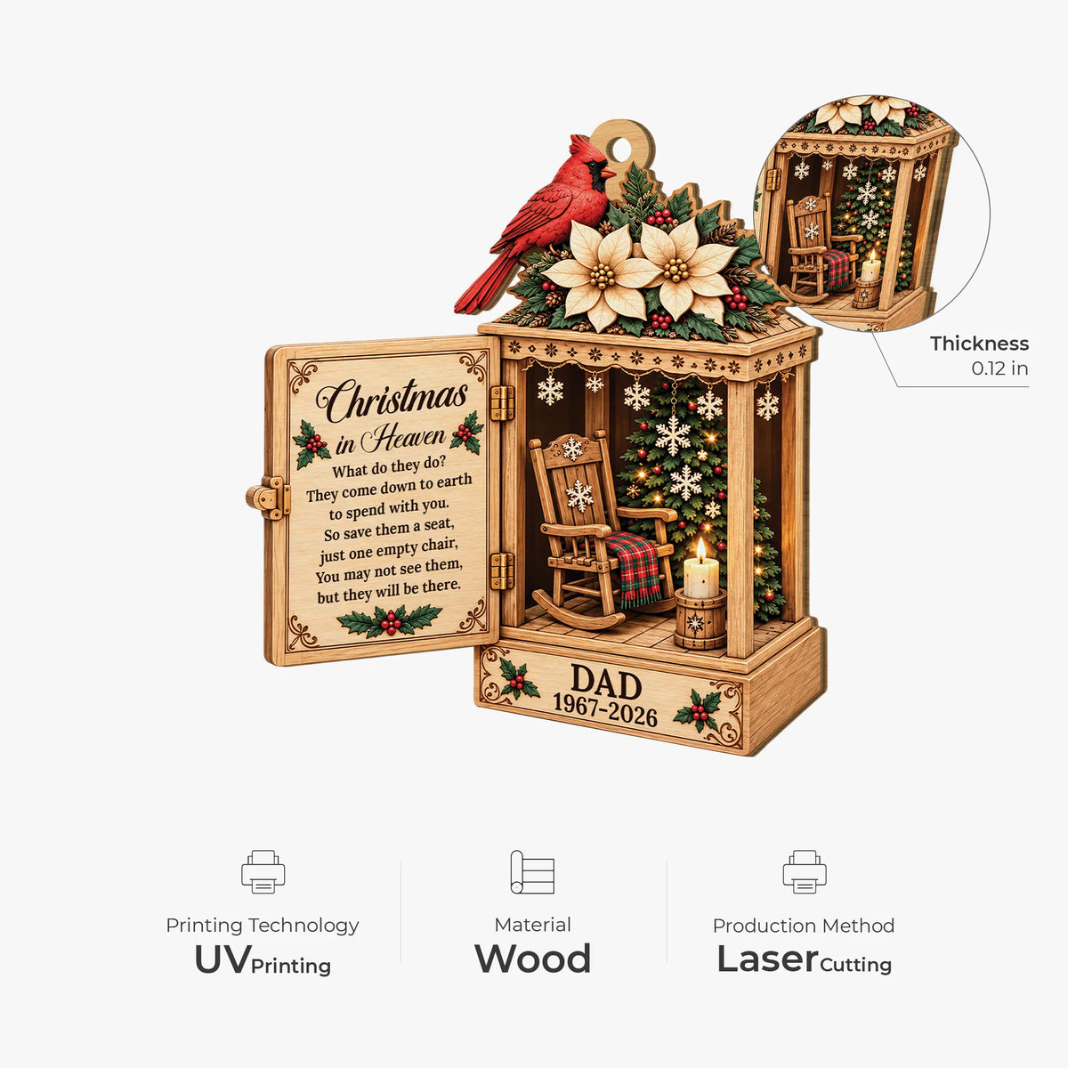 Christmas in Heaven Personalized Wooden Ornament - Custom Memorial Remembrance Keepsake for Family