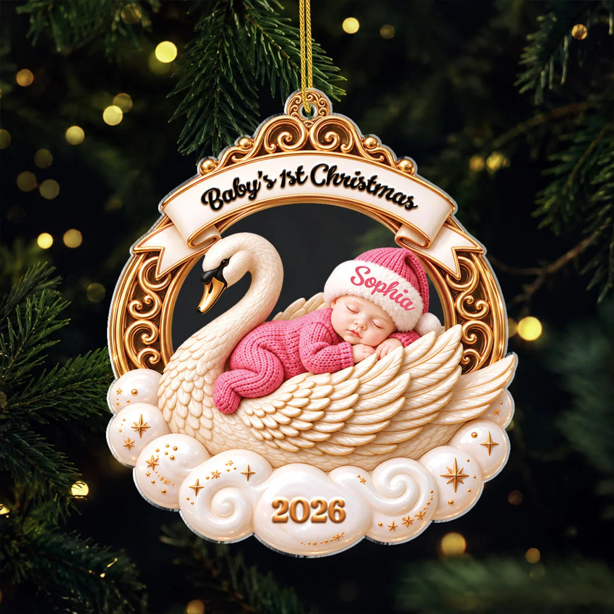 Baby's 1st Christmas Sleeping Swan - Personalized Acrylic Ornament for Newborn Keepsake