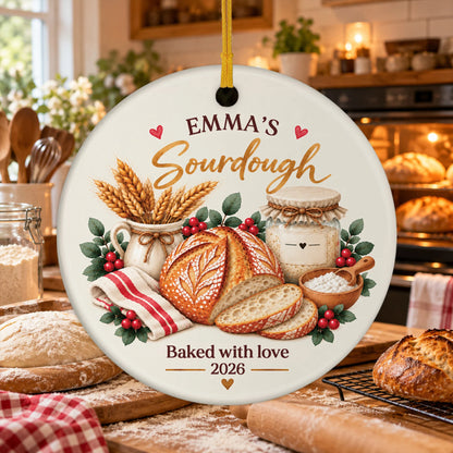 Baked With Love Personalized Ceramic Ornament - Custom Sourdough Baker Christmas Gift