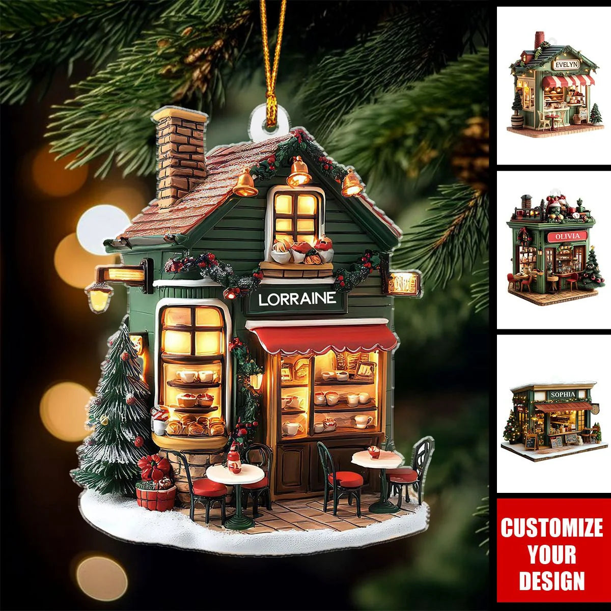 Cozy Coffee Shop Personalized Acrylic Christmas Ornament - Custom Gift for Coffee Lovers & Bookish Friends