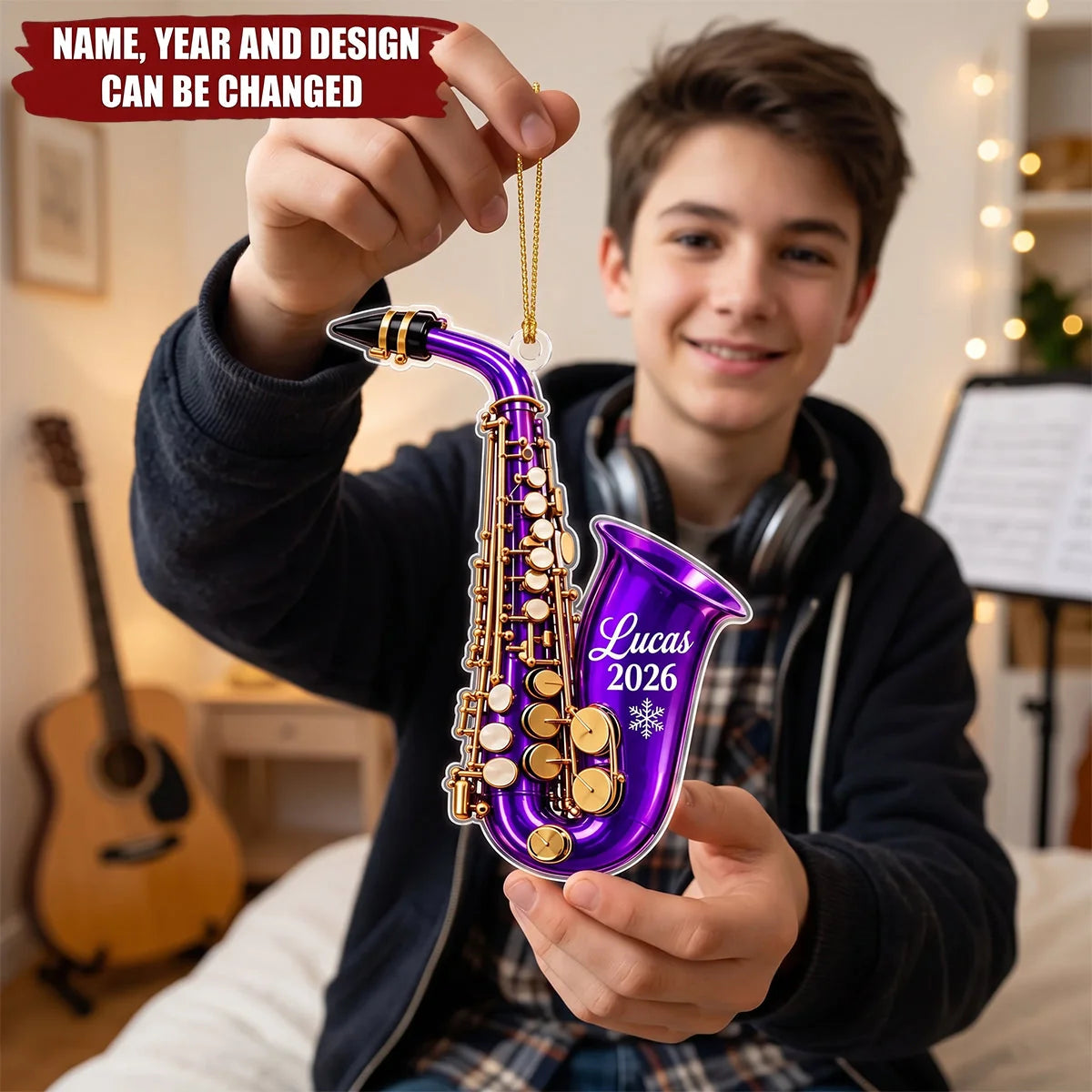 Personalized Saxophone Ornament - Custom Musician Keepsake Christmas Gift for Son Daughter Teacher