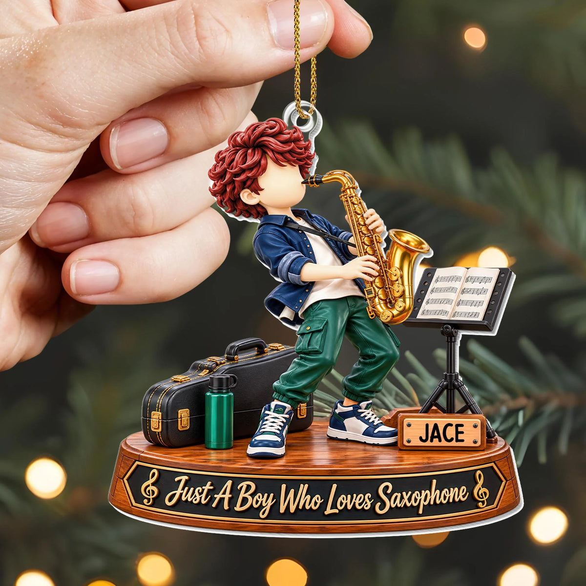 "Just A Boy Who Loves Saxophone" Personalized Acrylic Ornament - Custom Christmas Gift for Son or Grandson