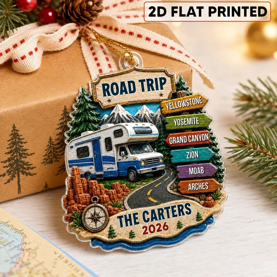 Road Trip Adventure Personalized Acrylic Ornament - RV Camping Keepsake Gift for Family