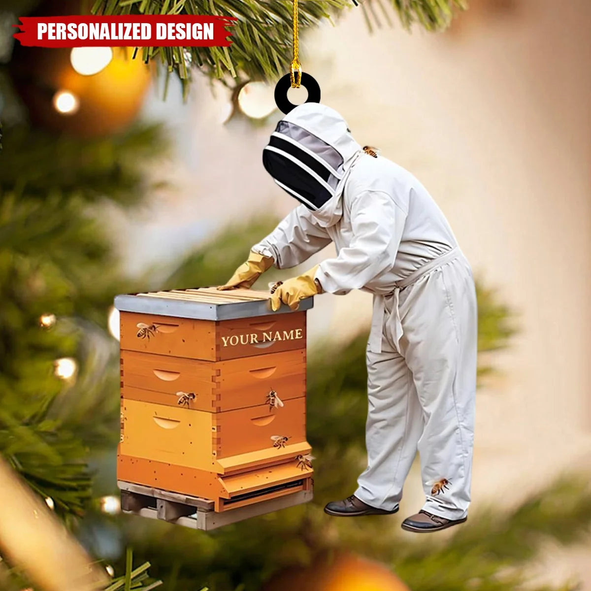 Personalized Beekeeper Acrylic Ornament - Custom Honeybee Hive Hanging Keepsake Gift