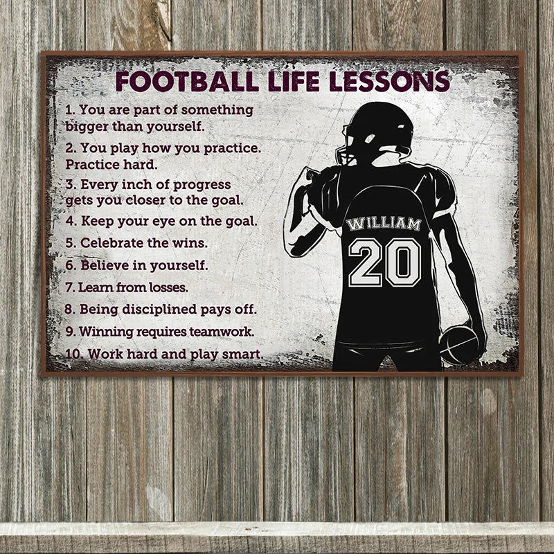 Football Life Lessons Personalized Canvas / Poster - Custom American Football Wall Art for Football Players