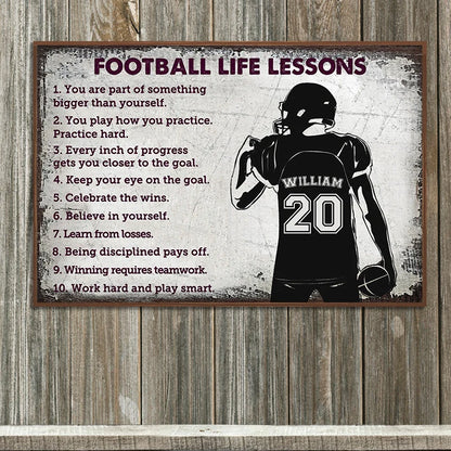 Football Life Lessons Personalized Canvas / Poster - Custom American Football Wall Art for Football Players