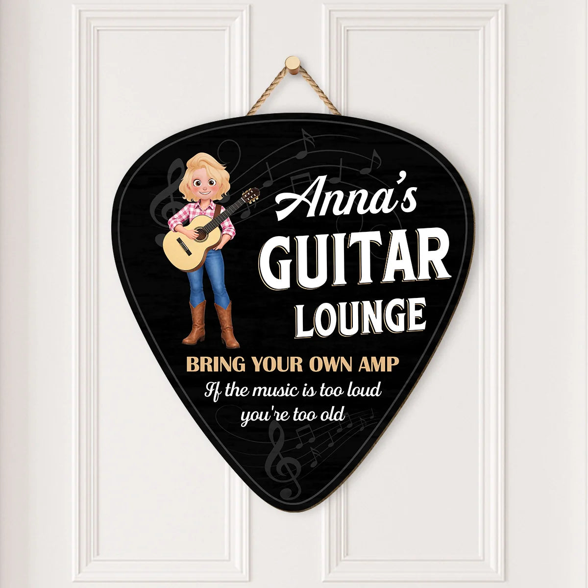 Guitar Lounge Wood Sign - Personalized Bring Your Own Amp Pick Plaque for Music Lovers