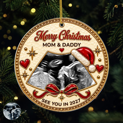 Merry Christmas Mom & Daddy - Custom Ultrasound Acrylic Ornament for Expecting Parents