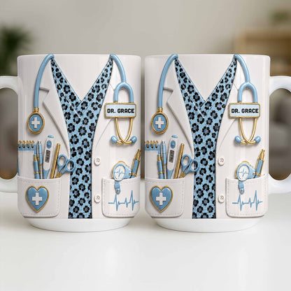 Personalized doctor mug with custom name and pink leopard print medical uniform design image 10
