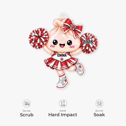 Squishy Cheerleader Dumpling Personalized Acrylic Ornament - Cute Christmas Gift for Cheerleaders