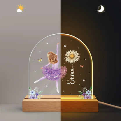 Personalized Ballerina LED Night Light - Custom Floral Name Gift for Kids