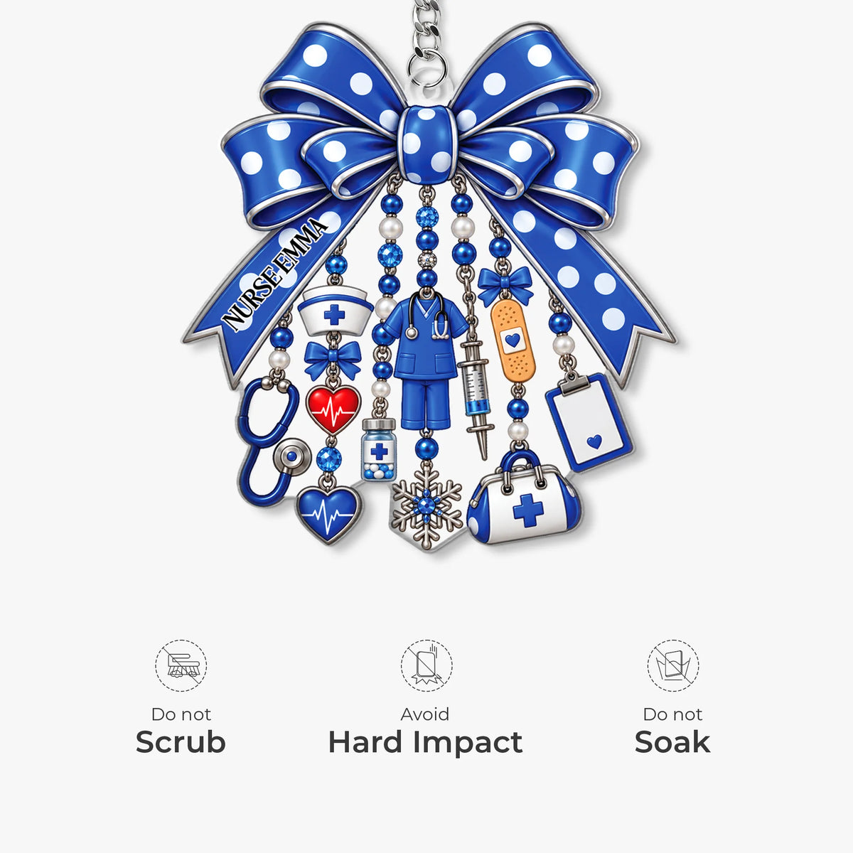 Personalized Nurse & Doctor Bow Acrylic Keychain - Custom Medical RN Name Gift Charm