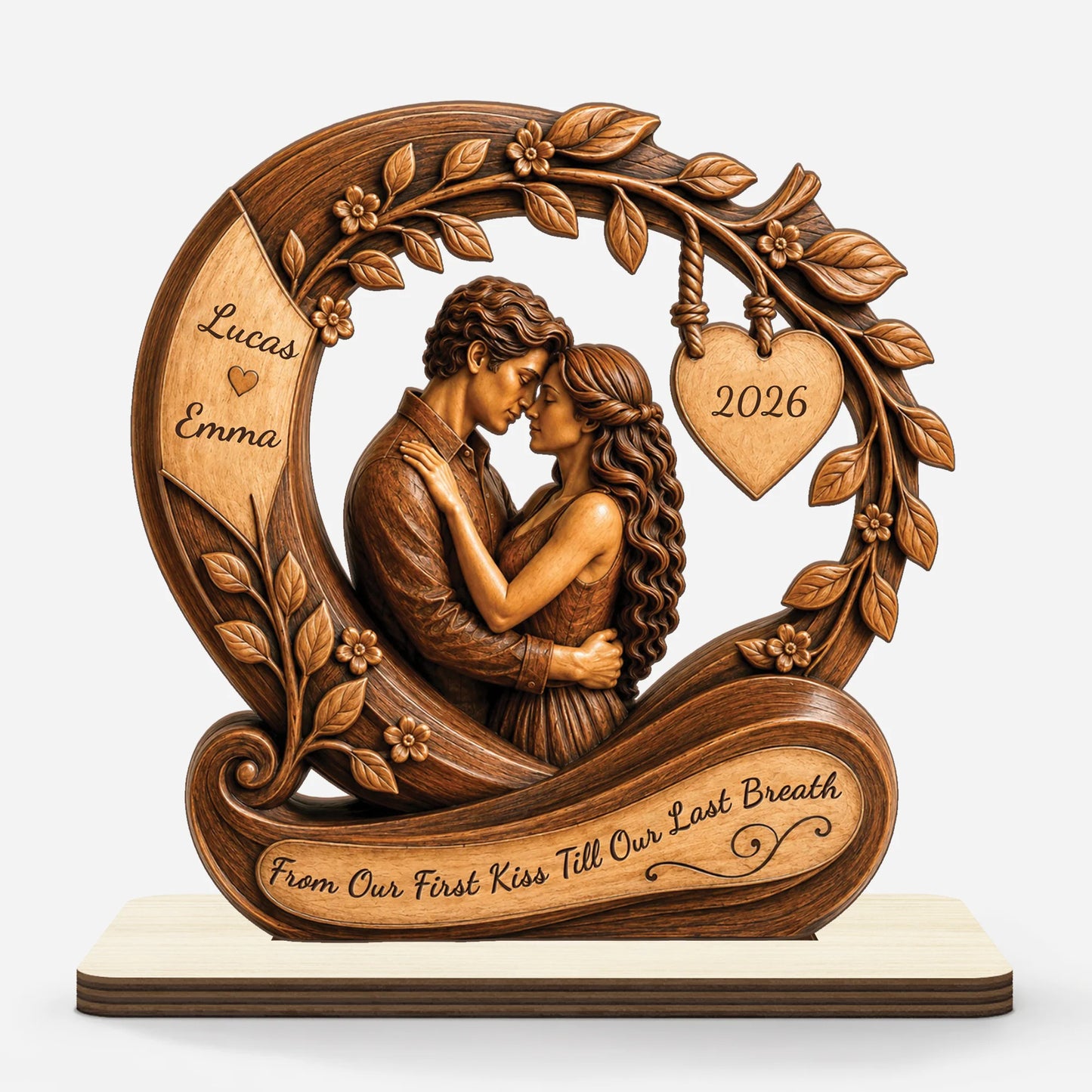 "From Our First Kiss Till Our Last Breath" Personalized Wooden Plaque - Custom Couple Gift for Wife & Husband