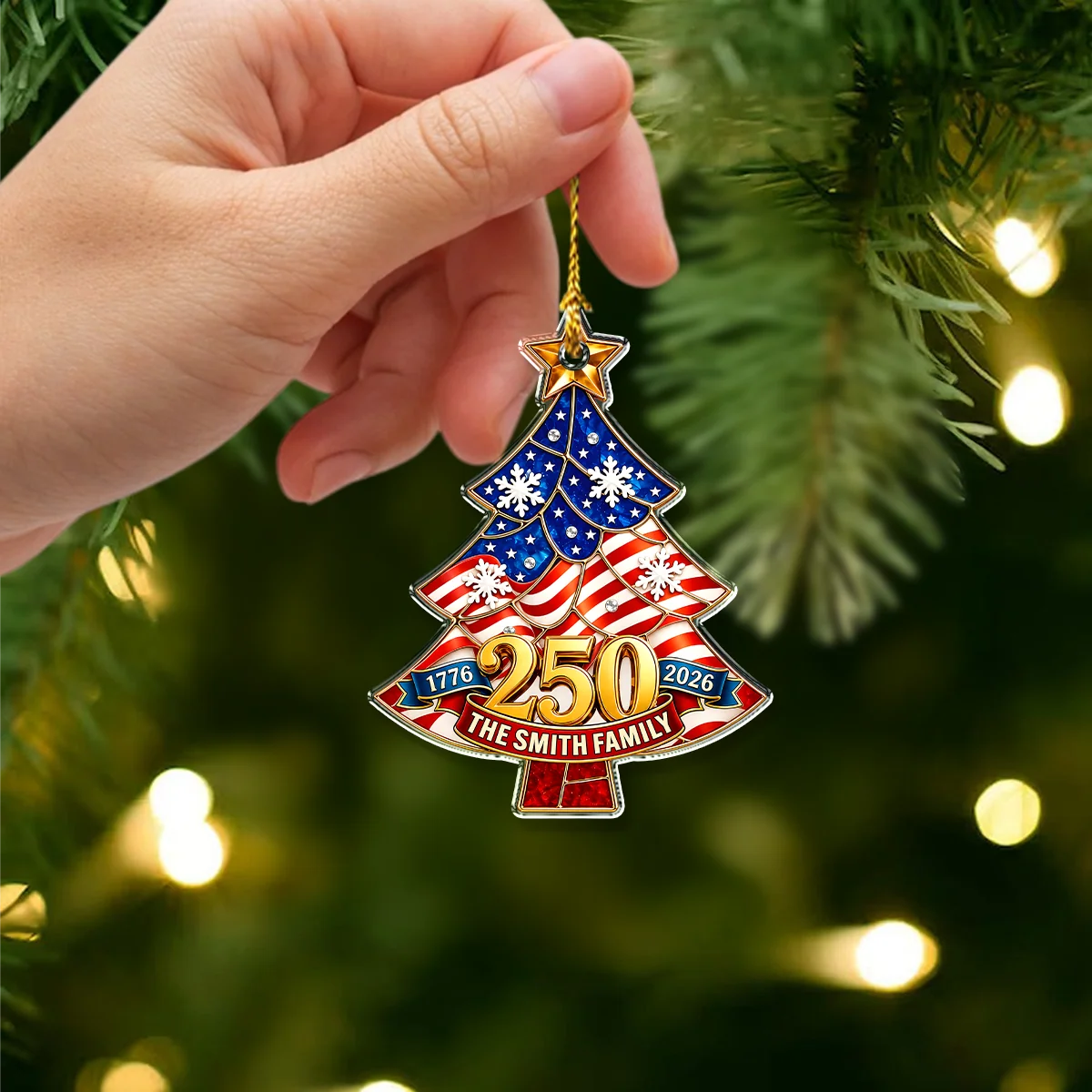 1776-2026 America 250th Anniversary - Personalized USA Family Name Acrylic Ornament