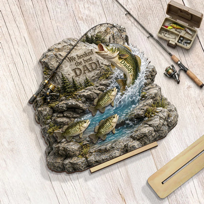 Personalized fishing plaque gift for dad featuring custom name bass fish and we hooked the best dad quote image 6