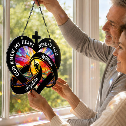 Personalized Christian heart suncatcher with custom names William and Sophia - unique gift for couples image 6