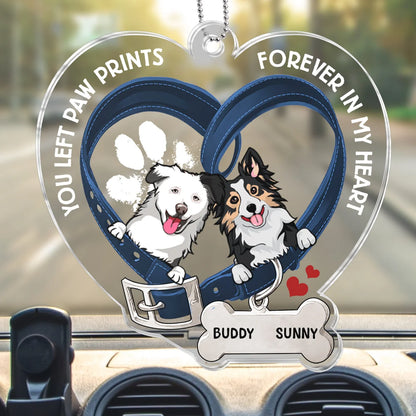 "You Left Paw Prints Forever In My Heart" Personalized Acrylic Car Ornament - Pet Memorial Keepsake for Dog Lovers