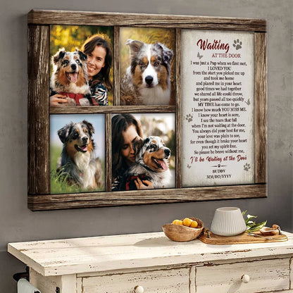 Waiting at the Door Personalized Dog Memorial Canvas / Poster - Custom Photo Collage Wall Art for Pet Loss