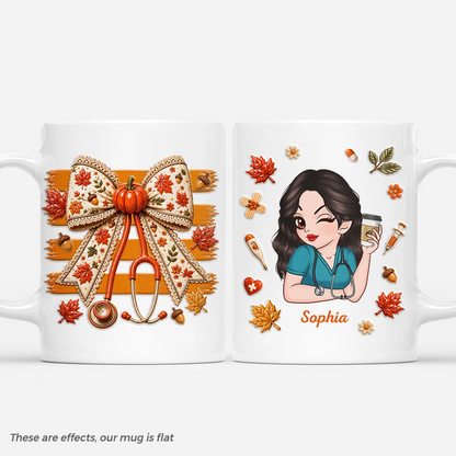 Personalized nurse gifts ceramic mug with fall bow and customized nurse art